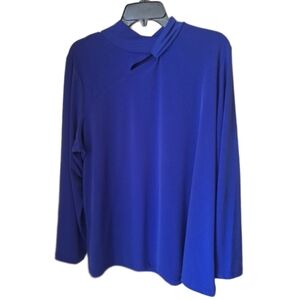 Susan Graver Liquid Knit Vibrant Blue Assymetrical Cut Out Neck XL